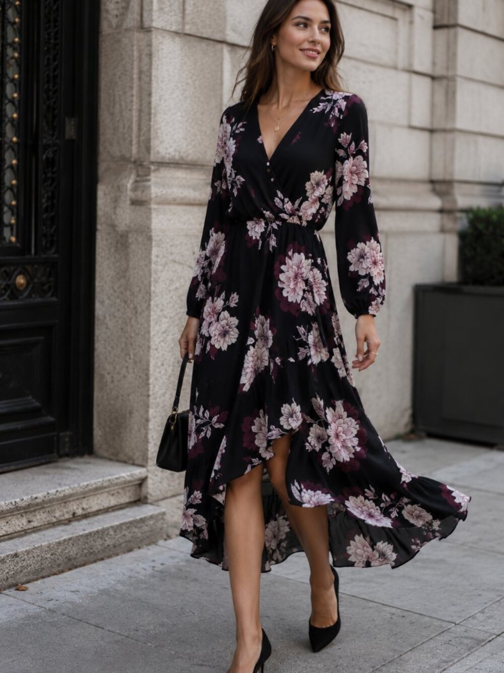 Badgley Mischka For Le Tote Floral Long Sleeve Midi Dress